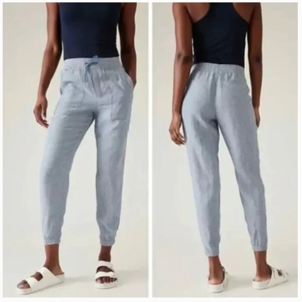 Athleta Retreat Linen Jogger Pants Linen Chambray Blue 14